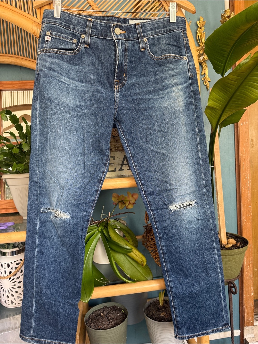 Ag Adriano Goldschmied Dark Blue Denim Jeans with Gold Stitching